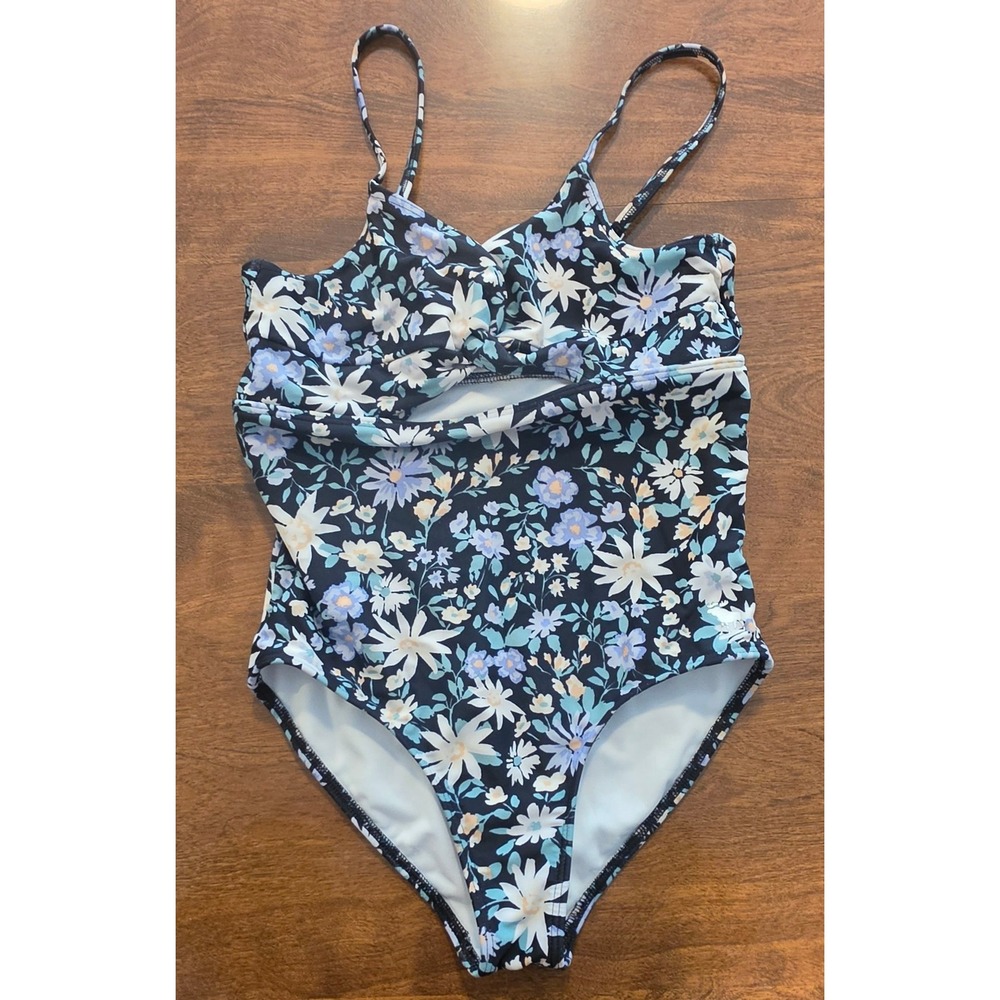 Abercrombie Kids Girls Floral Cutout One Piece Swimsuit Navy Blue Size 9/10